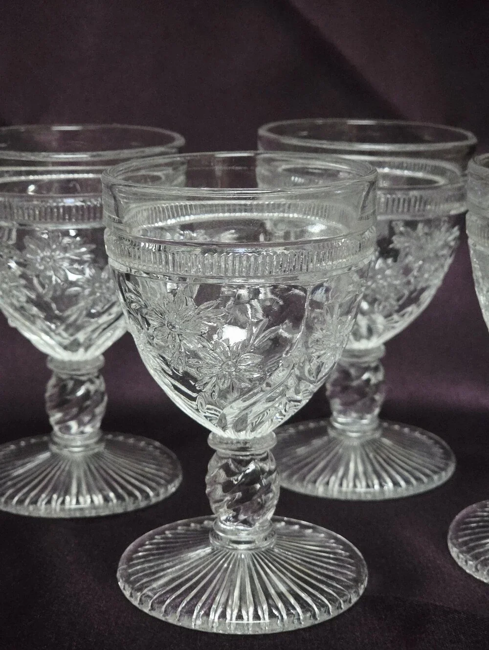 Lot of 6 Vintage Fenton Flower Windows Clear 4” Cordials